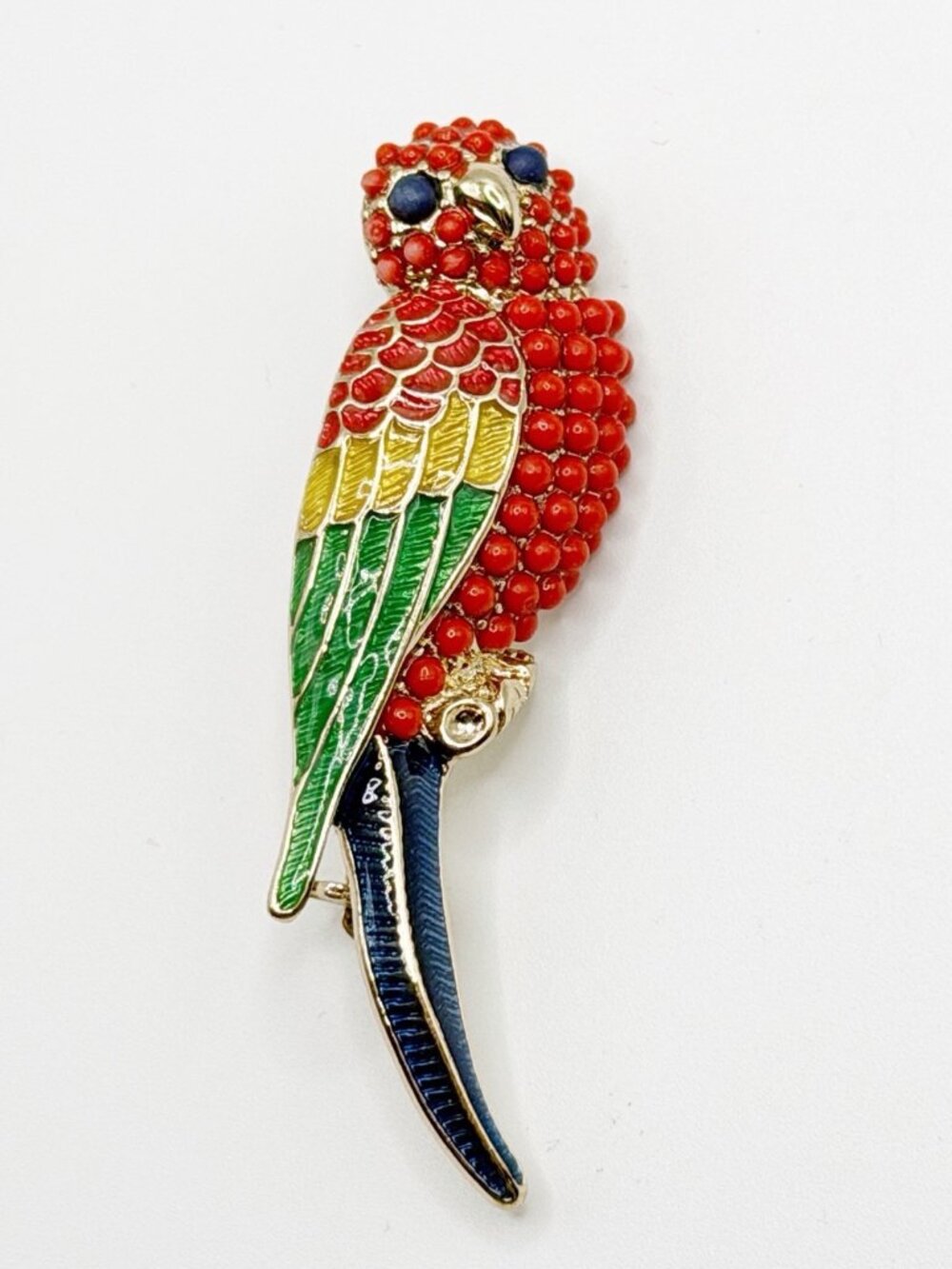 Goldtone Colorful Enamel Round Bead Parrot Pin Brooch Bird Figureโ 2.25โ